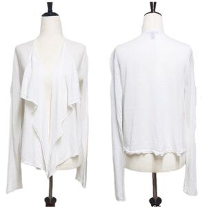 EILEEN FISHER White Linen Open Front Cardigan Long Sleeve Waterfall Size XS